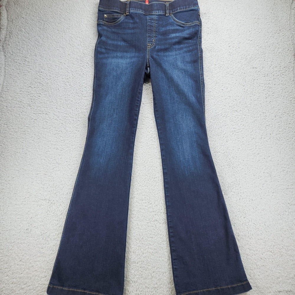 Spanx Jeans Womens Large Bootcut Stretch Shaping Pull On Denim Pants Medium Wash